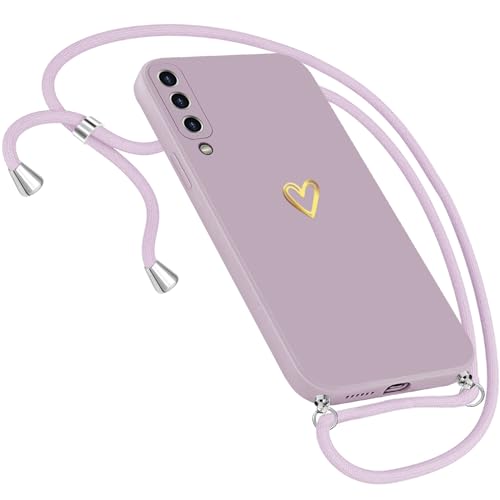 Handykette Hülle für Samsung Galaxy A50 Hülle Necklace, Herz Motiv Muster Handyhülle für Samsung Galaxy A50 Hülle mit Band Kordel zum Umhänge Ultradünn Hülle für Samsung A50/A30s Handykette (Lila) von Neivi