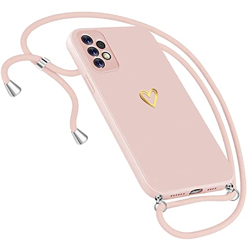 Handykette Hülle für Samsung Galaxy A52 /A52s Hülle Necklace, Herz Motiv Muster Handyhülle für Samsung Galaxy A52 Hülle mit Band Kordel Umhänge Band Ultradünn Samsung A52 4G 5G/A52s 5G Hülle (Rosa) von Neivi