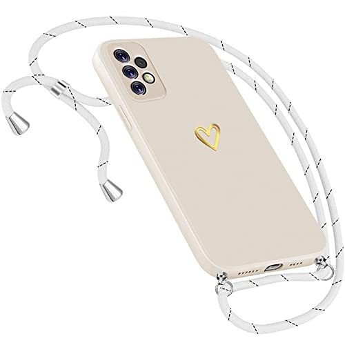 Handykette Hülle für Samsung Galaxy A52 /A52s Hülle Necklace, Herz Motiv Muster Handyhülle für Samsung Galaxy A52 Hülle mit Band Kordel Umhänge Band Ultradünn Samsung A52 4G 5G/A52s 5G Hülle (Weiß) von Neivi