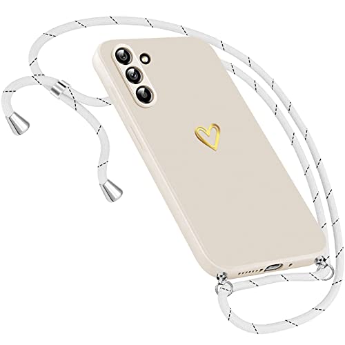 Handykette Hülle für Samsung Galaxy A54 Hülle Necklace, Herz Motiv Muster Handyhülle für Samsung Galaxy A54 Hülle mit Band Kordel zum Umhänge Band Ultradünn Hülle für Samsung A54 Handykette (Weiß) von Neivi