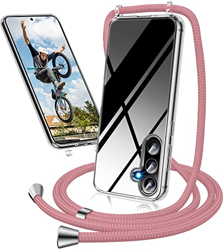 Handykette Hülle für Samsung Galaxy A54 Hülle mit Band, Transparent Necklace Handyhülle Samsung A54 mit Kette Kordel zum Umhängen dünn Durchsichtig Schutzhülle Case Hülle Samsung A54 Band (Rosa) von Neivi