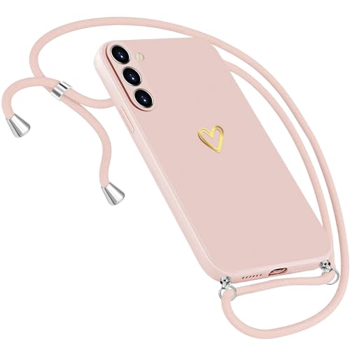 Handykette Hülle für Samsung Galaxy A55 5G Hülle Band, Herz Motiv Muster Handyhülle Samsung Galaxy A55 Hülle mit Band Mit Kordel zum Umhänge Necklace Ultradünn Hülle Samsung A55 Handykette (Rosa) von Neivi