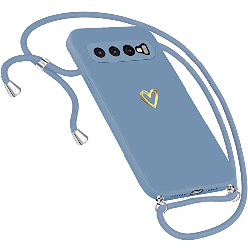 Handykette Hülle für Samsung Galaxy S10 Plus Hülle Necklace, Herz Motiv Muster Handyhülle Samsung Galaxy S10 Plus Hülle mit Band Kordel zum Umhänge Ultradünn Hülle Samsung S10 Plus (Blau) von Neivi