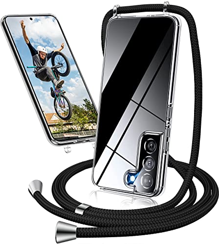 Handykette Hülle für Samsung Galaxy S21 FE Hülle mit Band, Ultradünn Necklace Handyhülle Samsung S21 FE mit Kordel Kette umhängen zumUmhängen Transparent Case Schutzhülle Samsung S21 FE (Schwarz) von Neivi