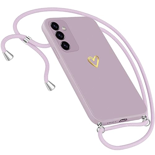 Handykette Hülle für Samsung Galaxy S23 FE Hülle Necklace, Herz Motiv Muster Handyhülle für Samsung Galaxy S23 FE Hülle mit Band Kordel zumUmhänge Band Ultradünn Hülle für S23 FE Handykette (Purple) von Neivi