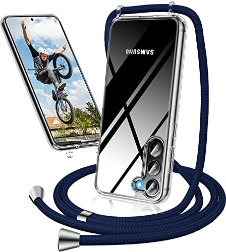 Handykette Hülle für Samsung Galaxy S23 FE Hülle mit Band, Transparent Necklace Handyhülle Samsung S23 FE mit Kette mit Kordel zum Umhängen dünn Durchsichtig Case Hülle Samsung S23 FE Band (Blau) von Neivi