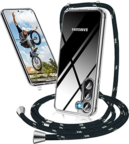 Handykette Hülle für Samsung Galaxy S23 Hülle mit Band, Transparent Necklace Handyhülle Samsung S23 mit Kordel Kette zum Umhängen Ultradünn Durchsichtig Schutzhülle Case Hülle Samsung S23 (Schwarz -2) von Neivi