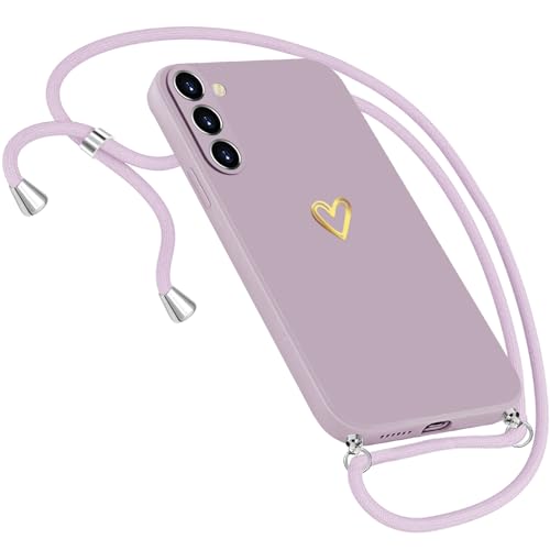 Handykette Hülle für Samsung Galaxy S24 Plus Hülle Necklace, Herz Motiv Muster Handyhülle für Samsung S24 Plus Hülle mit Band Kordel zum Umhänge Band Ultradünn Hülle für S24 Plus Handykette (Lila) von Neivi