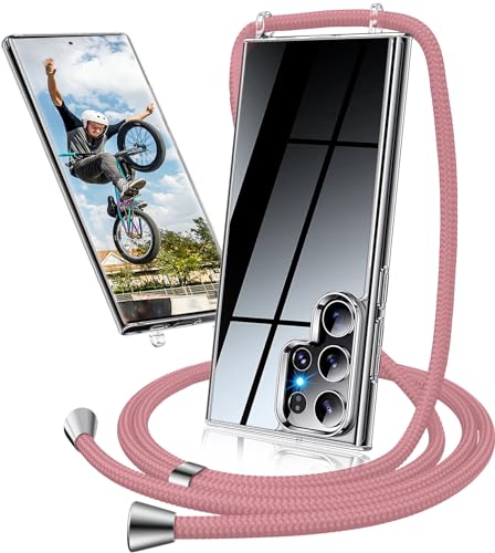 Handykette Hülle für Samsung Galaxy S24 Ultra Hülle mit Band, Transparent Necklace Handyhülle Samsung S24 Ultra mit Kette mit Kordel zum Umhängen Ultradünn Schutzhülle Case S24 Ultra Hülle (Rosa) von Neivi