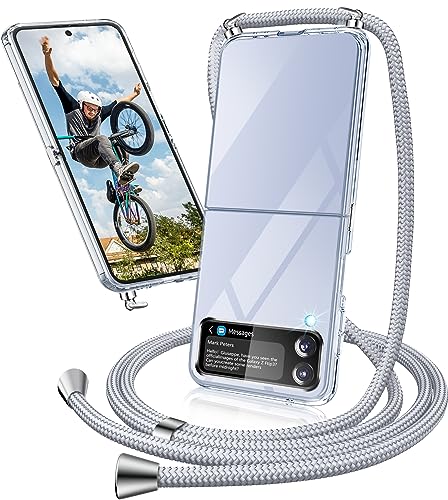 Handykette Hülle für Samsung Galaxy Z Flip 4 Hülle mit Band, Transparent Necklace Handyhülle Samsung Z Flip 4 mit Kette mit Kordel zumUmhängen Ultradünn Schutzhülle Hülle Samsung Z Flip 4 5G (Blau-2) von Neivi