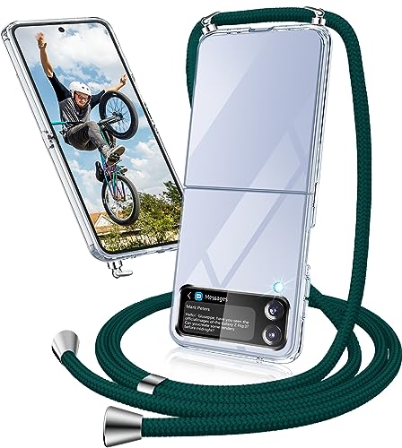 Handykette Hülle für Samsung Galaxy Z Flip 4 Hülle mit Band, Transparent Necklace Handyhülle Samsung Z Flip 4 mit Kette mit Kordel zumUmhängen Ultradünn Schutzhülle Hülle Samsung Z Flip 4 5G (Grün) von Neivi