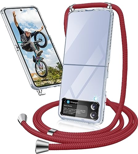 Handykette Hülle für Samsung Galaxy Z Flip 4 Hülle mit Band, Transparent Necklace Handyhülle Samsung Z Flip 4 mit Kette mit Kordel zumUmhängen Ultradünn Schutzhülle Hülle Samsung Z Flip 4 5G (Rot) Handykette Hülle für Samsung Galaxy Z Flip 4 Hülle mit Band, Transparent Necklace Handyhülle Samsung Z Flip 4 mit Kette mit Kordel zumUmhängen Ultradünn Schutzhülle Hülle Samsung Z Flip 4 5G (Rot) von Neivi