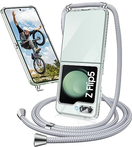 Handykette Hülle für Samsung Galaxy Z Flip 5 Hülle mit Band, Transparent Necklace Handyhülle Samsung Z Flip 5 mit Kette mit Kordel zum Umhängen Ultradünn Schutzhülle Case Hülle Z Flip 5 5G (Blau-2) von Neivi