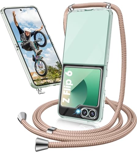 Handykette Hülle für Samsung Galaxy Z Flip6 Hülle mit Band, Transparent Necklace Handyhülle für Samsung Z Flip 6 mit Kette & Kordel zum Umhängen Ultradünn Schutzhülle Case Hülle Z Flip 6 5G (Roségold) von Neivi