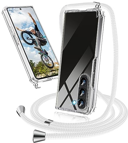 Handykette Hülle für Samsung Galaxy Z Fold 5 Hülle mit Band, Transparent Necklace Handyhülle Samsung Galaxy Z Fold 5 mit Kette mit Kordel zumUmhängen Ultradünn Durchsichtig Schutzhülle Hülle (Weiß) von Neivi