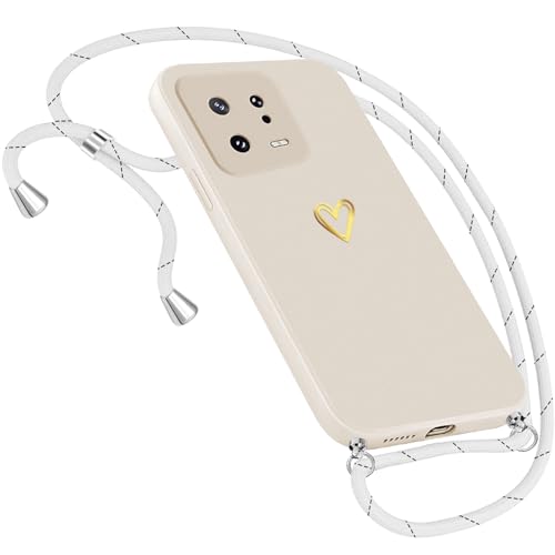 Handykette Hülle für Xiaomi 13 Hülle Necklace, Herz Motiv Muster Handyhülle für Xiaomi 13 Hülle mit Band mit Kette Kordel zum Umhänge Band Ultradünn Hülle (Weiß) von Neivi