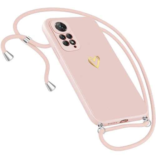 Handykette Hülle für Xiaomi Redmi Note 11 Pro Hülle 5G 4G Necklace, Herz Motiv Muster Handyhülle für Xiaomi Redmi Note 11 Pro Hülle Mit Band mit Kette Kordel zum Umhänge Band Ultradünn Hülle (Rosa) von Neivi