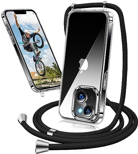 Handykette Hülle für iPhone 13 Hülle mit Band, Transparent Ultradünn Necklace Handyhülle iPhone 13 Handykette mit Kordel zum Umhängen Case Schutzhülle iPhone 13 mit Kette Abnehmbar (Schwarz) von Neivi