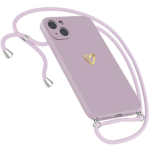 Handykette Hülle für iPhone 14 Hülle Necklace,Herz Motiv Muster Handyhülle für iPhone 14 Hülle mit Band mit Kette mit Kordel zum Umhänge Band Ultradünn Hülle iPhone 14 Handykette iPhone 13 Hülle Lisa von Neivi