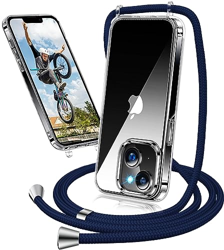 Handykette Hülle für iPhone 15 Hülle mit Band, Transparent Necklace Handyhülle iPhone 15 mit Kette mit Kordel zum Umhängen Ultradünn Durchsichtig Schutzhülle Case Hülle iPhone 15 Band (Blau) von Neivi