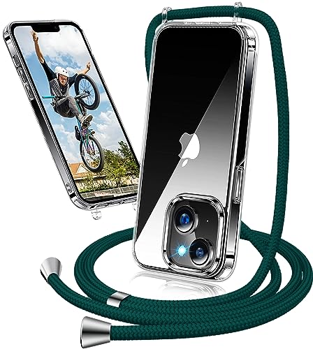 Handykette Hülle für iPhone 15 Hülle mit Band, Transparent Necklace Handyhülle iPhone 15 mit Kette mit Kordel zum Umhängen Ultradünn Durchsichtig Schutzhülle Case Hülle iPhone 15 Band (Grün) von Neivi