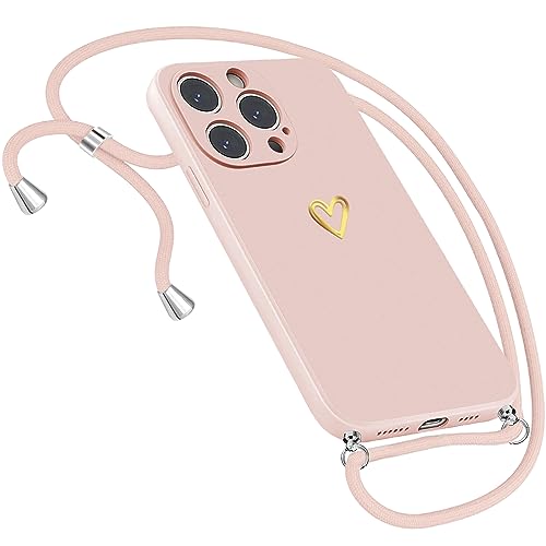 Handykette Hülle für iPhone 15 Pro Hülle Necklace, Herz Motiv Muster Handyhülle für iPhone 15 Pro Hülle mit Band mit Kette mit Kordel zum Umhänge Band Ultradünn Hülle für iPhone 15 Pro Handykette von Neivi