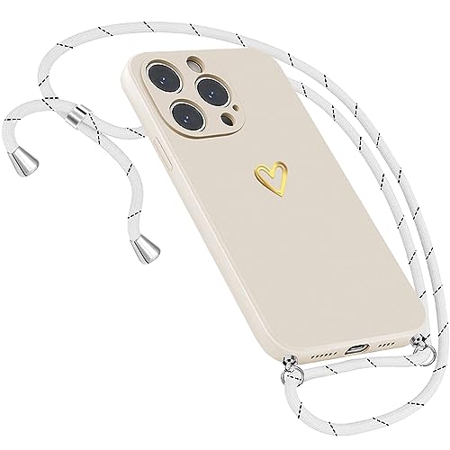 Handykette Hülle für iPhone 15 Pro Max Hülle Necklace, Herz Motiv Muster Handyhülle für iPhone 15 Pro Max Hülle mit Band mit Kette mit Kordel zum Umhänge Dünn Hülle für iPhone 15 Pro Max Handykette von Neivi