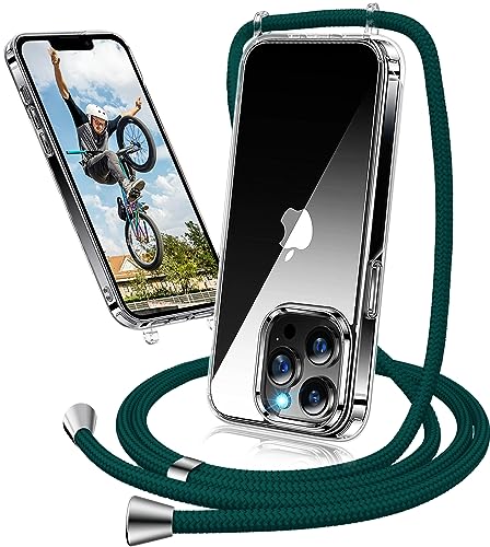 Handykette Hülle für iPhone 15 Pro Max Hülle mit Band, Transparent Necklace Handyhülle iPhone 15 Pro Max mit Kette mit Kordel zum Umhängen Ultradünn Durchsichtig Case Hülle iPhone 15 Pro Max BandGrün von Neivi