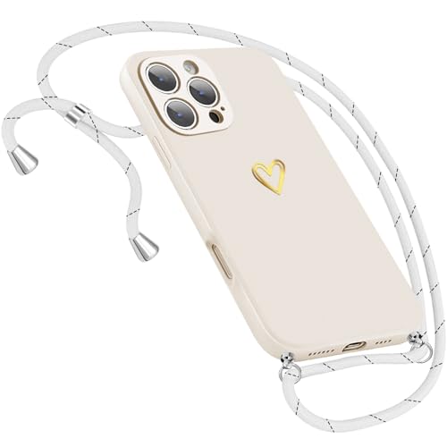 Handykette Hülle für iPhone 16 Pro Max Hülle mit Band Necklace, Herz Motiv Muster Handyhülle für iPhone 16 Pro Max 5G Hülle mit Kette mit Kordel zum Umhänge Band Ultra dünn 16 Pro Max Hülle (Weiß) Handykette Hülle für iPhone 16 Pro Max Hülle mit Band Necklace, Herz Motiv Muster Handyhülle für iPhone 16 Pro Max 5G Hülle mit Kette mit Kordel zum Umhänge Band Ultra dünn 16 Pro Max Hülle (Weiß) von Neivi