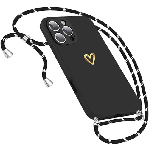 Handykette Hülle für iPhone 16 Pro Max Hülle mit Band Necklace, Herz Motiv Muster Handyhülle für iPhone 16 Pro Max 5G Hülle mit Kette mit Kordel zum Umhänge Band Ultra dünn 16 Pro Max Hülle (Schwarz) Handykette Hülle für iPhone 16 Pro Max Hülle mit Band Necklace, Herz Motiv Muster Handyhülle für iPhone 16 Pro Max 5G Hülle mit Kette mit Kordel zum Umhänge Band Ultra dünn 16 Pro Max Hülle (Schwarz) von Neivi