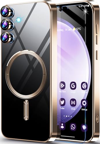 Neivi für Samsung Galaxy S23 Fe Hülle für MagSafe mit Kameraschutz mit Schutzfolie, Transparent Dünn Vergilbungsfrei [Unzerstörbarer Militärschutz] Stoßfeste Schutzhülle Handyhülle S23 Fe 5G (Gold) von Neivi