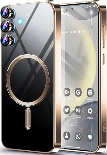 Neivi für Samsung Galaxy S24 Hülle für Mag-Safe mit Kameraschutz mit Schutzfolie, Transparent Vergilbungsfrei [Unzerstörbarer Militärschutz] Dünn Stoßfeste Schutzhülle Handyhülle Samsung S24 (Gold) von Neivi