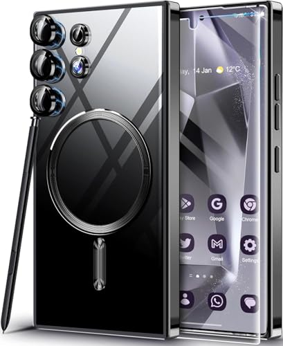 Neivi für Samsung Galaxy S25 Ultra Hülle für Mag-Safe mit Kameraschutz, Schutzfolie, Transparent Vergilbungsfrei Unzerstörbarer Militärschutz Dünn Stoßfeste Schutzhülle Handyhülle S25 Ultra (Schwarz) von Neivi