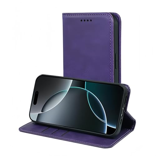 Nekiyo Tech Design für iPhone 16 Pro mit Leder-Folio-Geldbörsen-Hülle – Militärischer Fallschutz, RFID-blockierende Kartenfächer, stoßabsorbierende schlanke Handyhülle (6,3 Zoll, Lila) von Nekiyo Tech