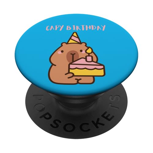 Capy Birthday Nette Capybara mit Kuchen, lustige Tierparty PopSockets Klebender PopGrip Capy Birthday Nette Capybara mit Kuchen, lustige Tierparty PopSockets Klebender PopGrip von NekoKuma Studio