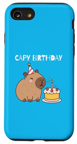 Capy Birthday - Süße Capybara mit Kuchen und Partyhut Hülle für iPhone SE (2020) / 7 / 8 von NekoKuma Studio
