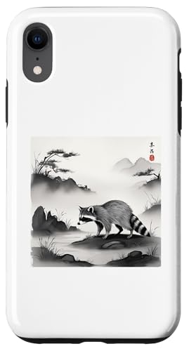 Japanische Sumi-Tinten-Stil Waschbär Kunst – Japanischer Waschbär Hülle für iPhone XR von NekoKuma Studio