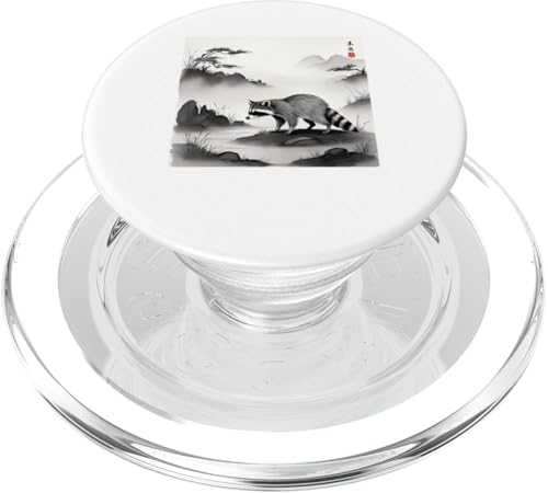 Japanische Sumi-Tinten-Stil Waschbär Kunst – Japanischer Waschbär PopSockets PopGrip für MagSafe von NekoKuma Studio