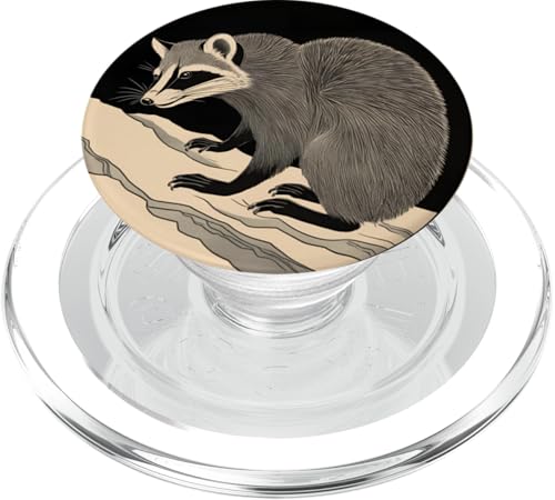 Japanischer Waschbär Sumi-e mit runder Tinte, Vintage-Stil PopSockets PopGrip für MagSafe Japanischer Waschbär Sumi-e mit runder Tinte, Vintage-Stil PopSockets PopGrip für MagSafe von NekoKuma Studio