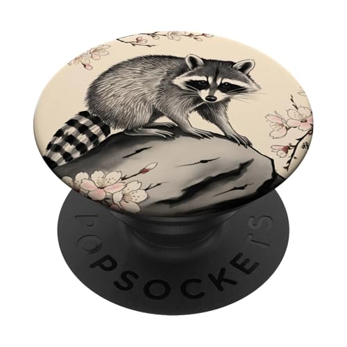 Schöne, japanische Tinte Waschbär – Waschbär-Kunst PopSockets Klebender PopGrip Schöne, japanische Tinte Waschbär – Waschbär-Kunst PopSockets Klebender PopGrip von NekoKuma Studio