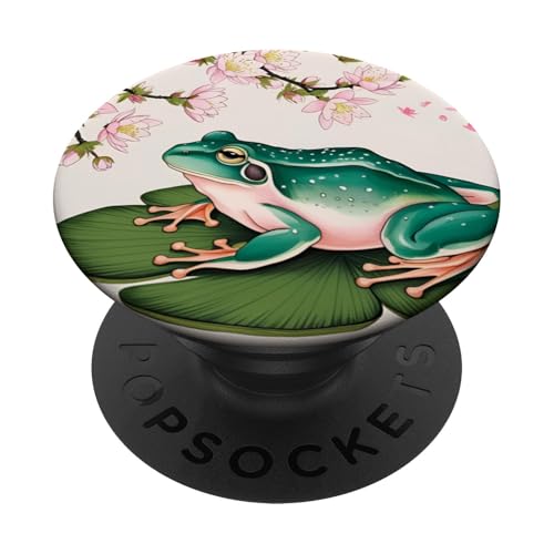 Schöner japanischer Frosch mit Kirschblüten auf beruhigender Lilypad PopSockets Klebender PopGrip von NekoKuma Studio