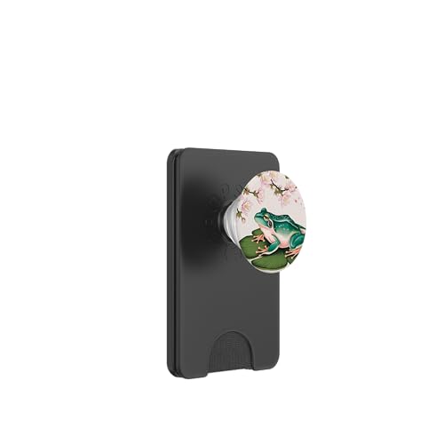 Schöner japanischer Frosch mit Kirschblüten auf beruhigender Lilypad PopSockets PopWallet für MagSafe von NekoKuma Studio