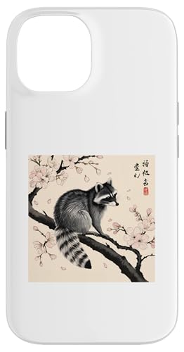 Sumi-E Waschbär mit Kirschblüten Kunst – Japanischer Waschbär Hülle für iPhone 14 von NekoKuma Studio