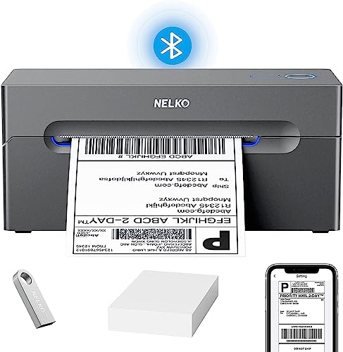 Nelko Bluetooth DHL Label Printer, Label Printer 4x6 Shipping Labels Printer Bluetooth Thermal Printer for Shopify Zalando Ebay Amazon UPS, Supports Android/iOS and Windows/Mac/Chrome （Grau） von Nelko