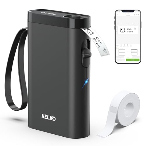 Nelko Etikettendrucker, Bluetooth P21 Selbstklebendes Etikettiergerät Tragbarer Beschriftungsgerät selbstklebend Labeldrucker, Kabelloser, Mini Label Printer mit iOS Android,Für Zuhause, Büro, Schwarz von Nelko