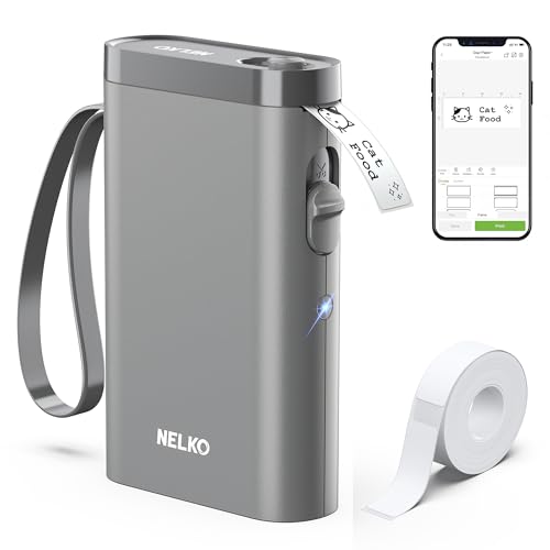 Nelko Etikettendrucker, Bluetooth P21 Selbstklebendes Etikettiergerät Tragbarer beschriftungsgerät selbstklebend Labeldrucker, Kabelloser, Mini Label Printer mit iOS Android,Für Zuhause, Büro, Grau von Nelko