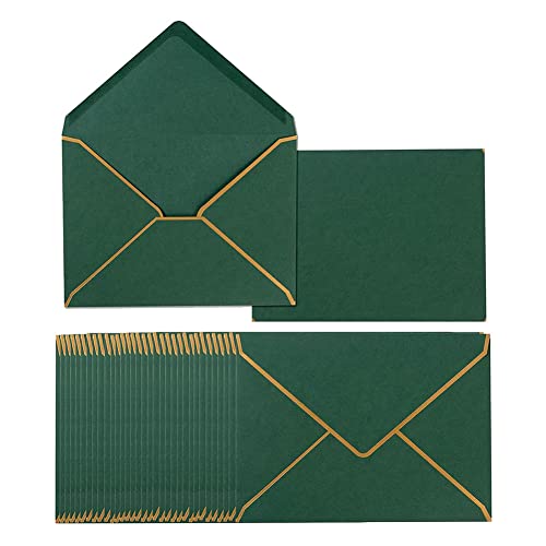 Nemeae 100 StüCk A7-UmschläGe 5 X 7 KartenumschläGe V-Klappen-UmschläGe mit Goldenen RäNdern für Geschenkkarten, Einladungen (DunkelgrüN) von Nemeae