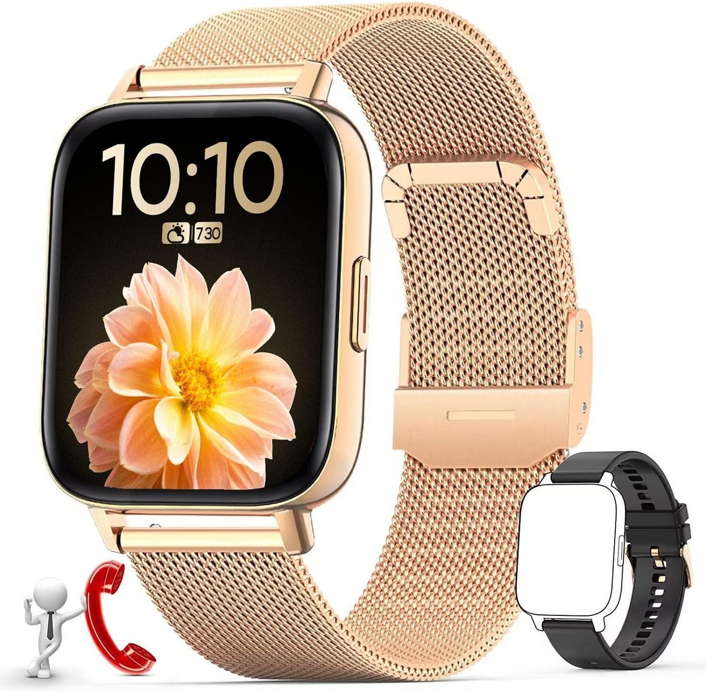 Nemheng Smartwatch (1,69 Zoll, Android iOS), Damen Armbanduhr Bluetooth Anruffunktion Wasserdicht Fitness Tracker von Nemheng