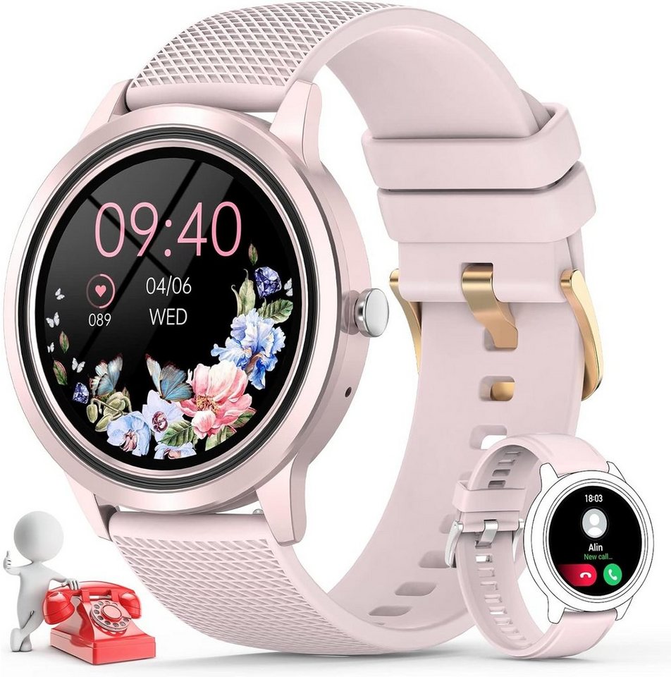 Nendefin Smartwatch (1,32 Zoll, Android, iOS), Damen mit Telefonfunktion 1,32 Zoll HD Armbanduhr mit Sprachassistent von Nendefin