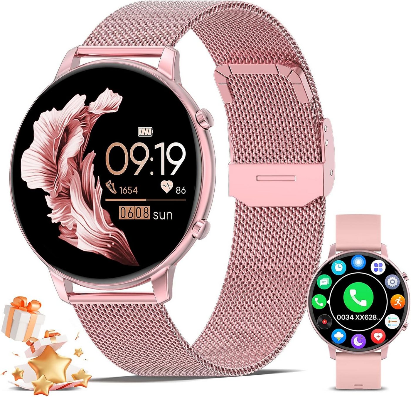 Nendefin Telefonfunktion Fitness-Tracker Damen's Smartwatch (1,39 Zoll, Android/iOS), mit SchlafmonitorSchrittzählerBlutsauerstoff Herzfrequenz100 Sportmodi von Nendefin